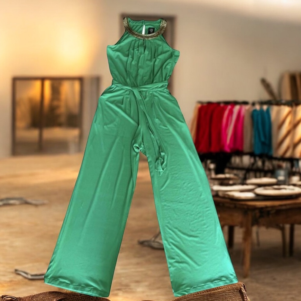 Vince‎ Camuto Embellished Neck Wide Leg Jumpsuit SZ XS